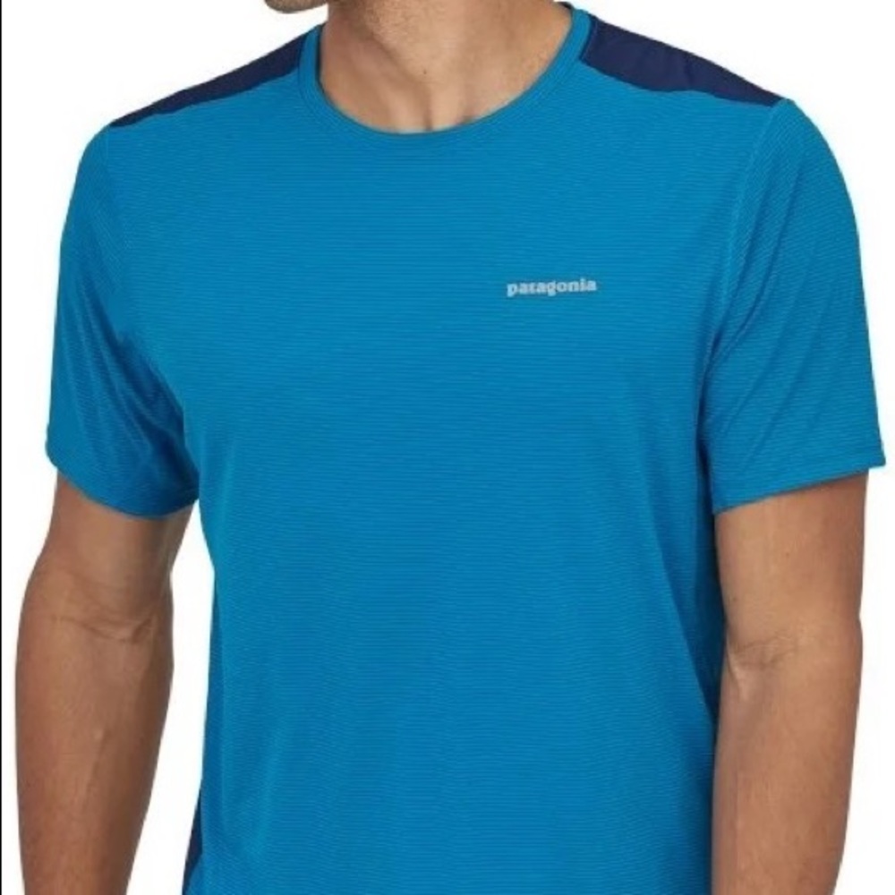 Patagonia mens airchaser running shirt blue L large